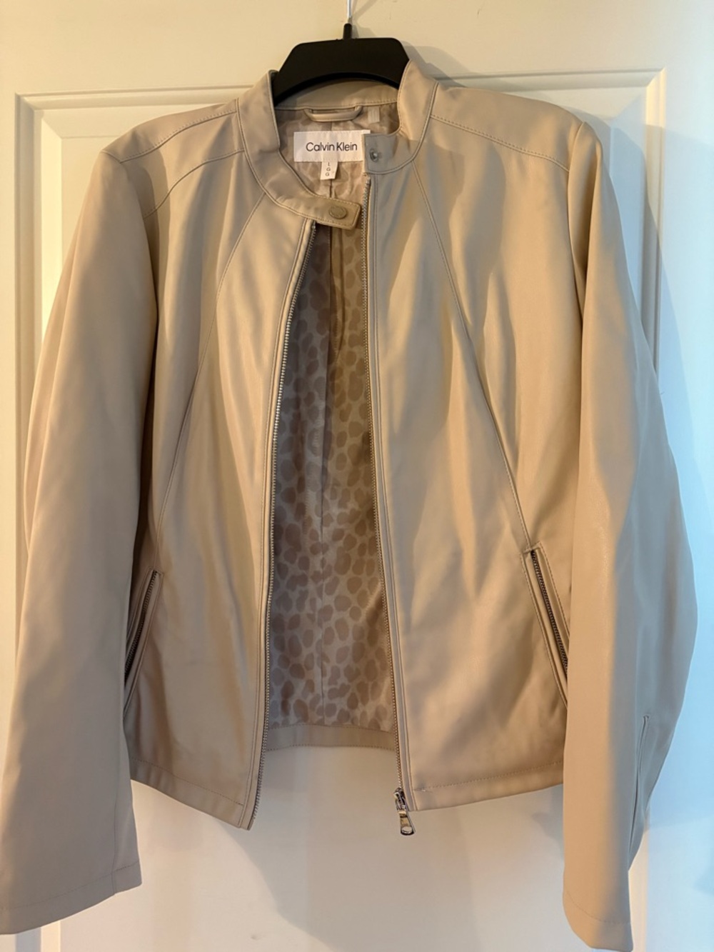 Calvin Klein Light Beige Leather Moto Jacket